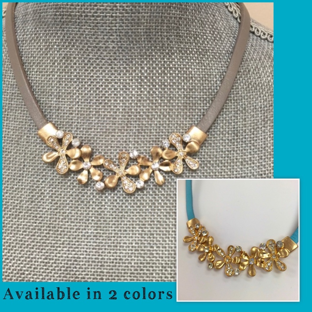 Bold Gold Flowers on Turquoise Blue or Tan Leather, NWT-Boutique